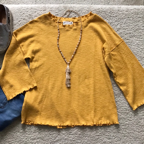 Mustard Color 3/4 Sleeve Tunic Top - Picture 2 of 7